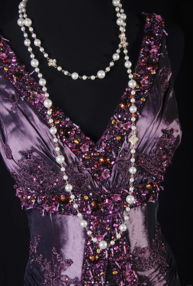 Vintage Purple V Neck Satin Beaded Mermaid Evening Dress Long Birthday Party Gown D2232