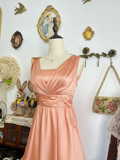 Simple Orange Satin Pleated Short Party Dress Formal Graduation Homecoming Dress D311