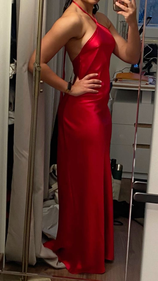 Sexy Halter Red Satin Mermaid Long Party Dress Prom Gown D3418