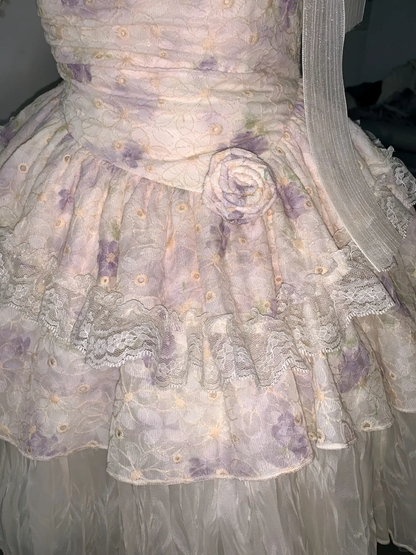 Classy Spaghetti Straps Lilac Print Floral A Line Princess Birthday Outfits Short Graduation Homecoming Dress D019