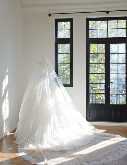 Princess Off The Shoulder White Lace Bridal Gown Long Wedding Dress D2155