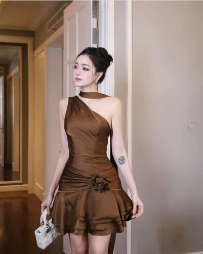 Beautiful One Shoulder Satin Pleated A Line Homecoming Dress S230