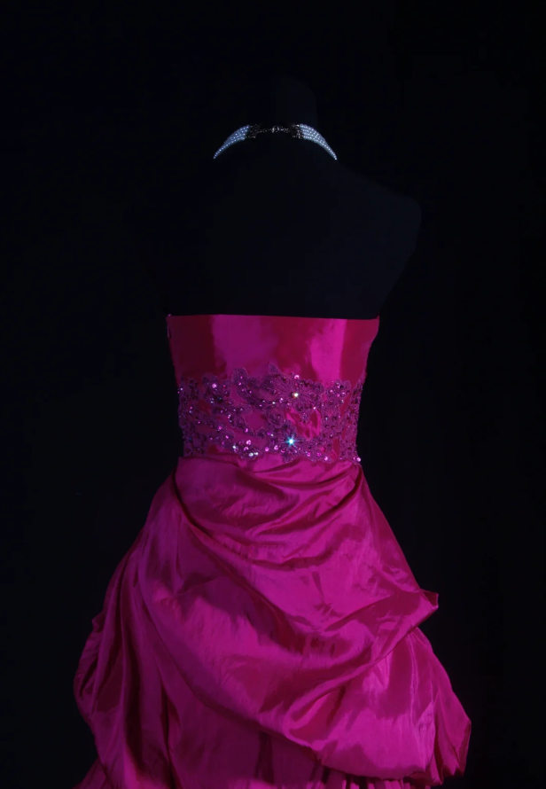 Pretty Strapless Satin Pleated Ball Gown Pink Long Party Dress Prom Gown D2222