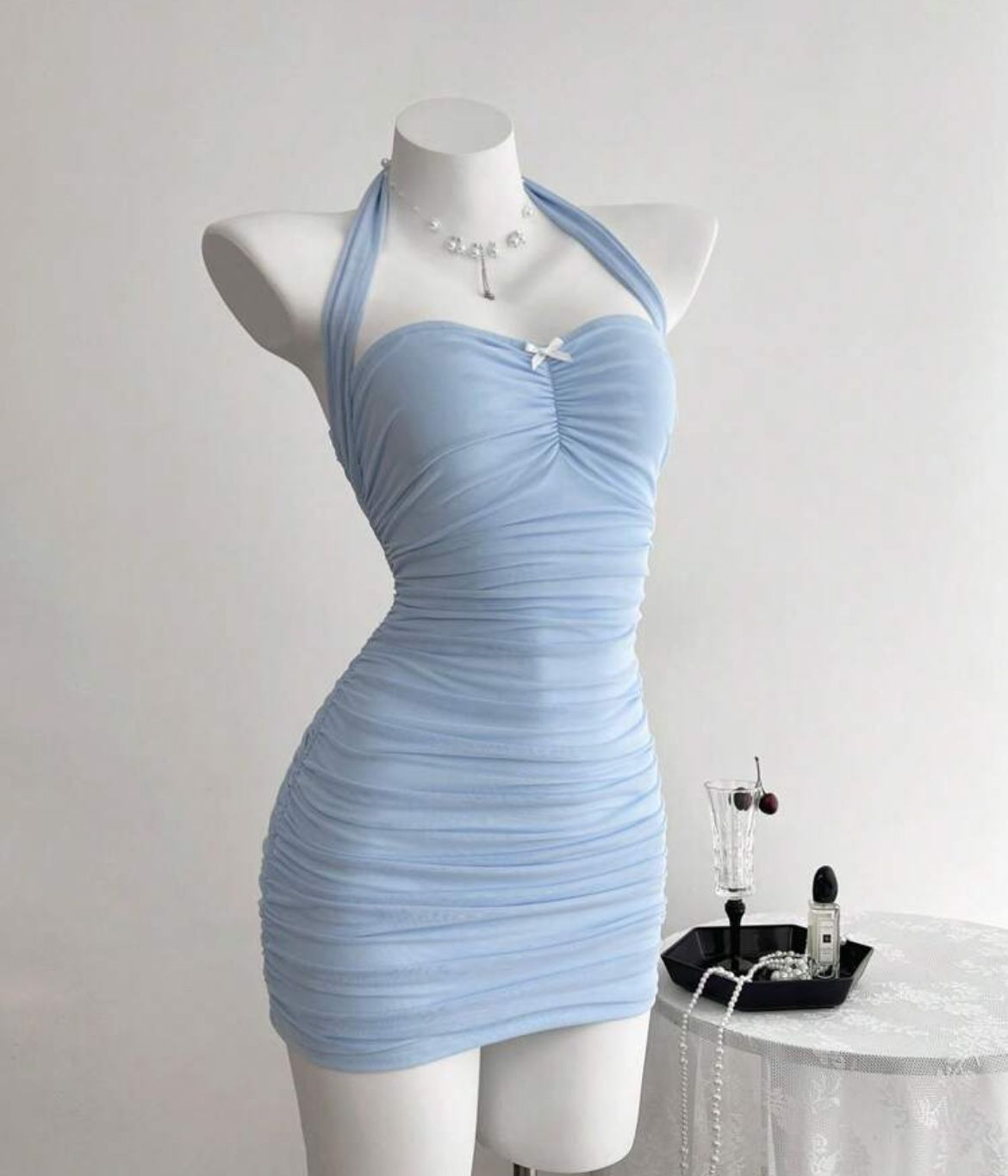 Sexy Sweetheart Neck Halter Sheath Cocktail Dress Blue Short Travel Vacation Dress S839