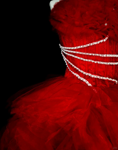 Fairy Red Strapless Tulle Beaded A Line Short Homecoming Dress Birthday Outfits D4064