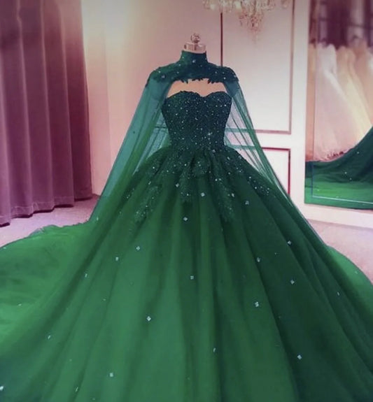 Ball Gown Sweetheart Lace Green Tulle Satin Long Prom Dresses Party Dress SD1325