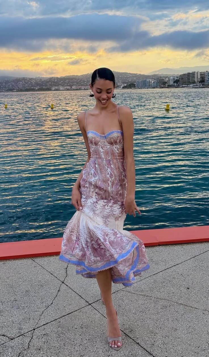 Unique Spaghetti Straps Satin Print Floral Long Prom Gown Mermaid Long Party Dresses D4477