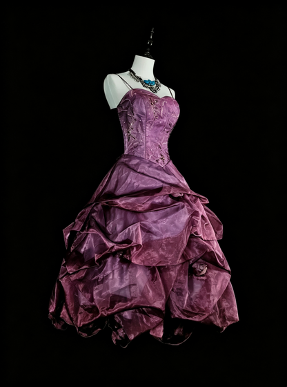 Charming Spaghetti Straps Tulle Pleated Embroidered Short Birthday Prom Dress,Purple A Line Mini Homecoming Dress D4063