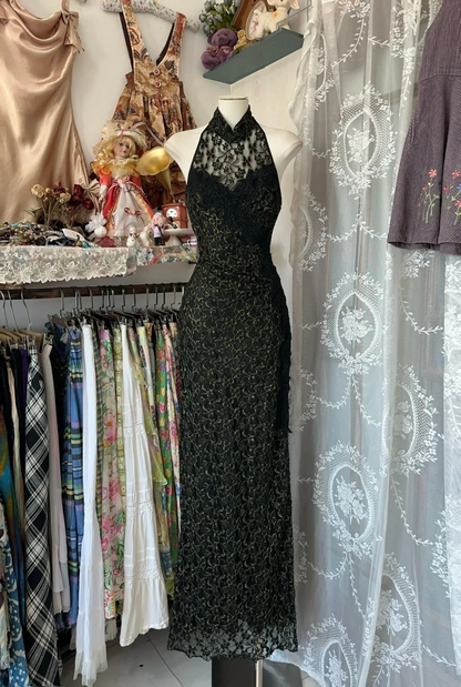 Sexy High Neck Black Lace Sheath Long Party Dress Evening Dress D4522