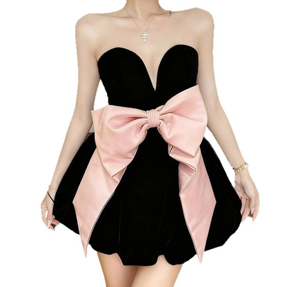Cute Satin A Line Bow Short 6th Grade Homecoming Dress,Black Short Party Dress D3538