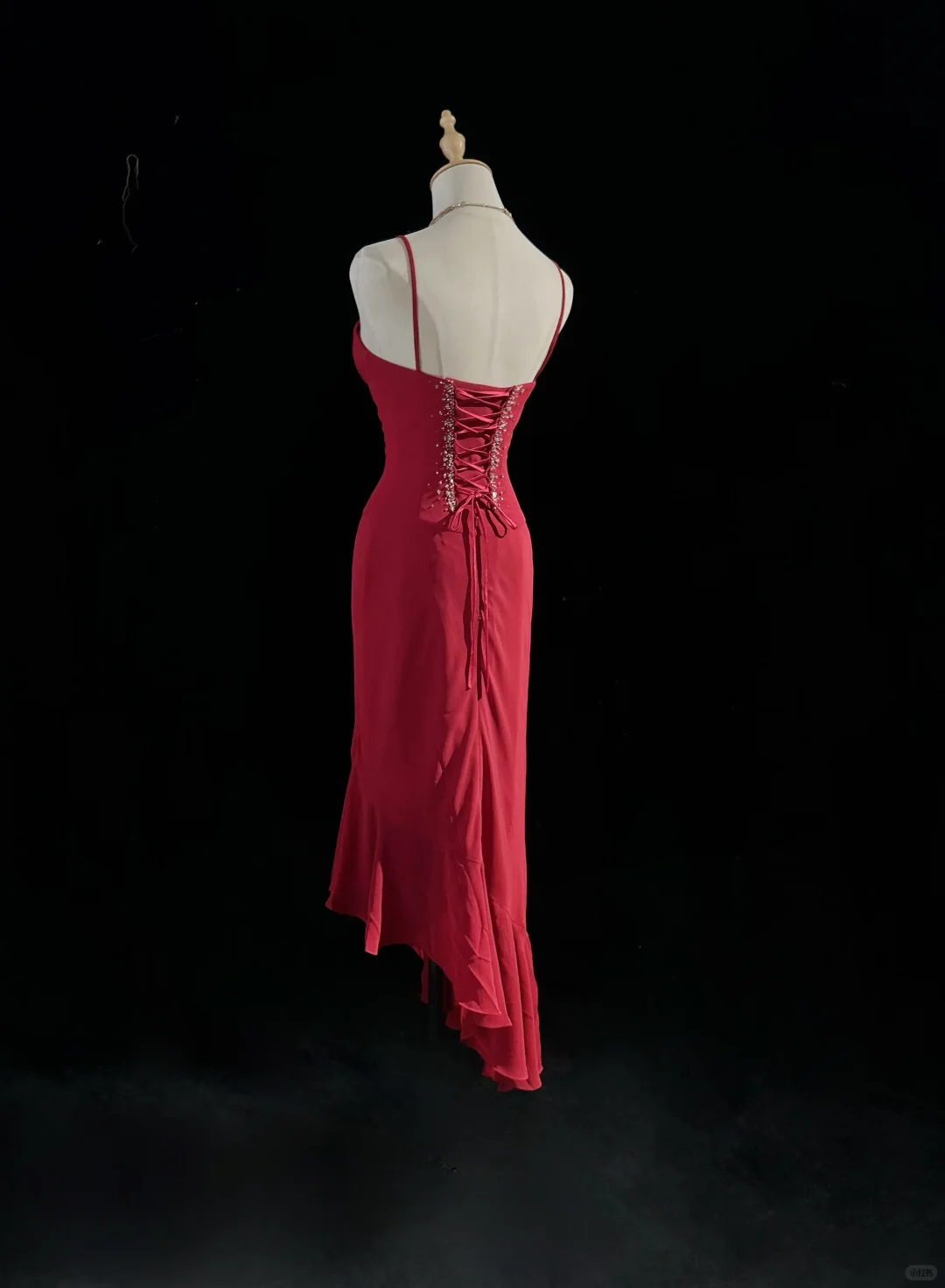 Elegant Burgundy Spaghetti Straps Chiffon Beaded Mermaid Long Party Dress,Formal Wedding Guest Dress D2845