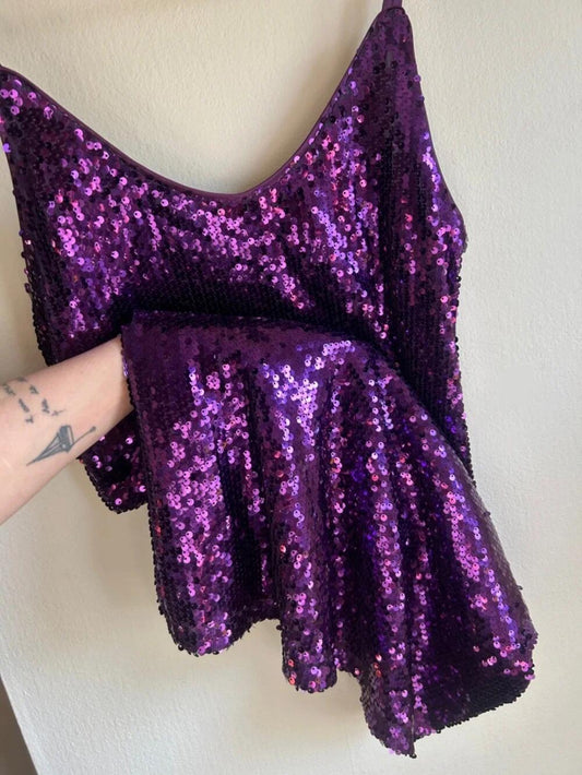 Sparkly Spaghetti Straps Sequin Short 8th Grade Homecoming Dress,Purple Short Prom Dress D3606