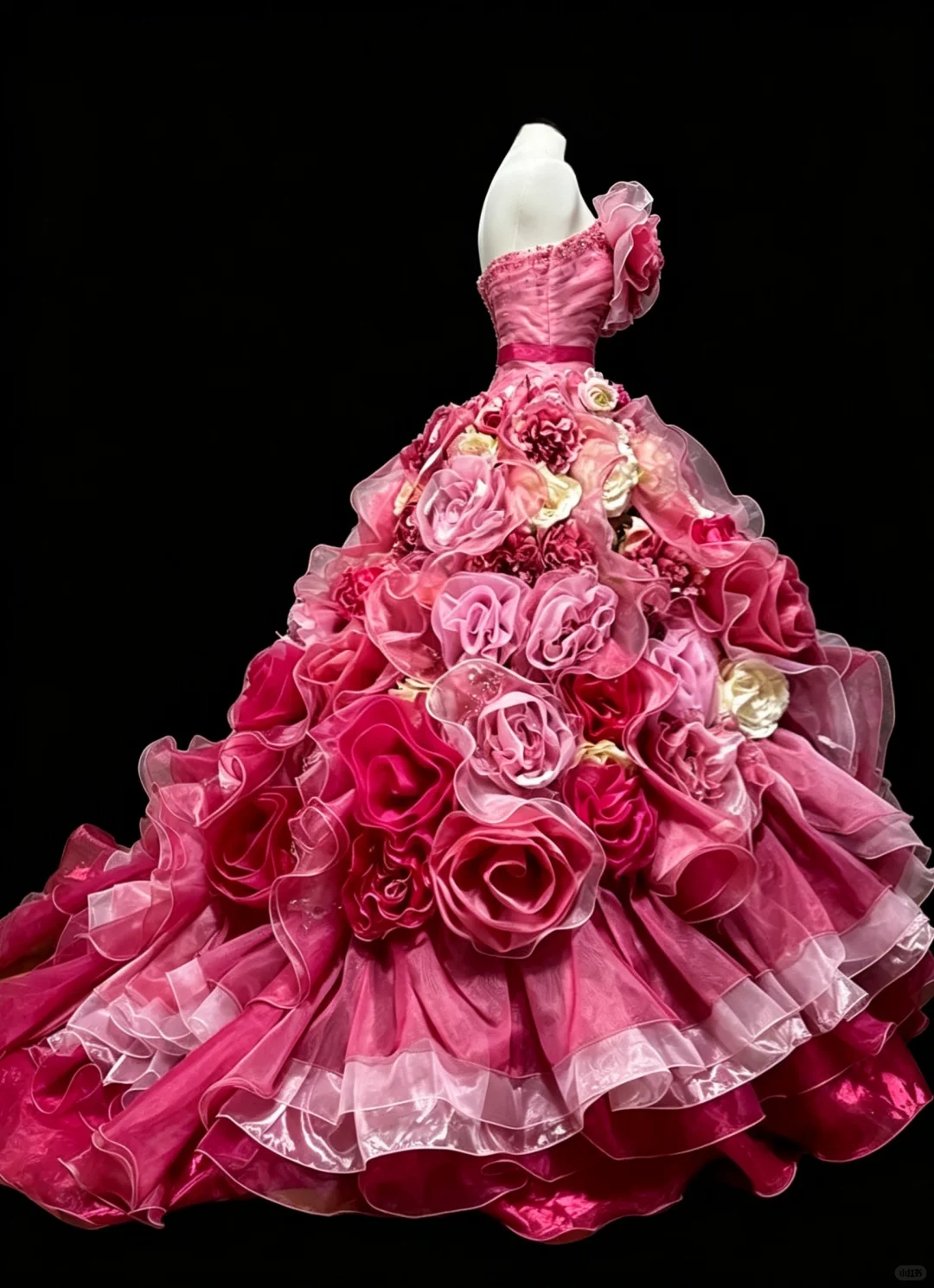 Charming Strapless Pink Satin Tulle Pleated Floral Quinceanera Dress Sweet 15 16 Dress D5275
