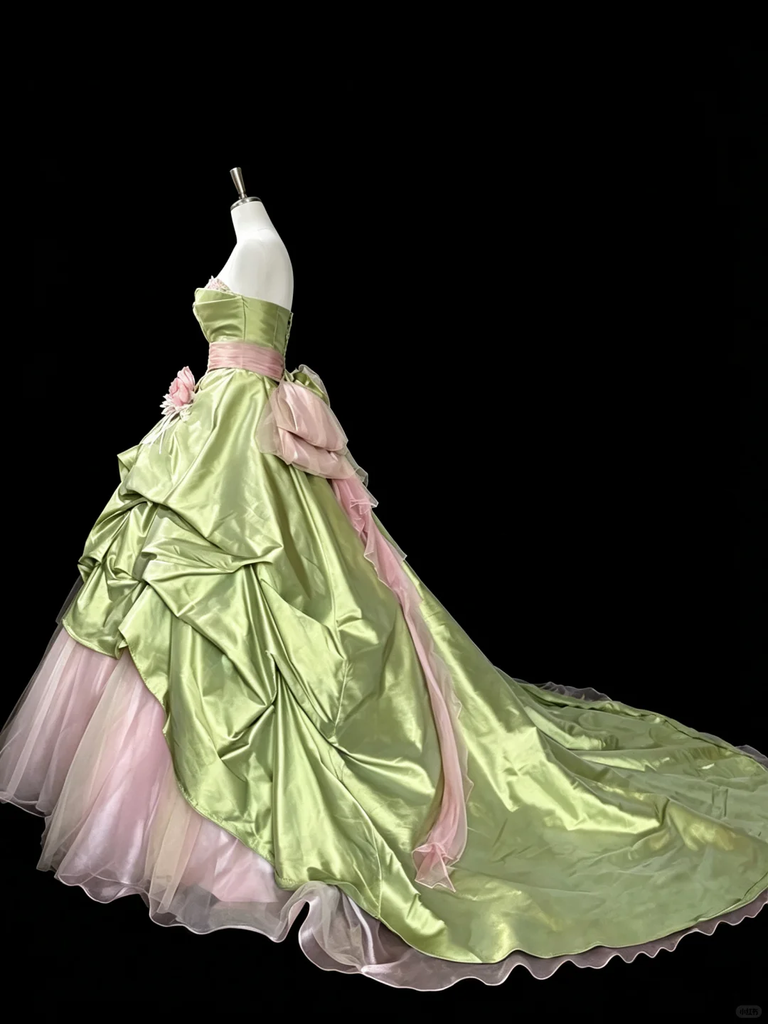 Pretty Strapless Tulle Satin Ruffles Birthday Quinceanera Dress Green Sweet 16 Dress With Flowers D5291