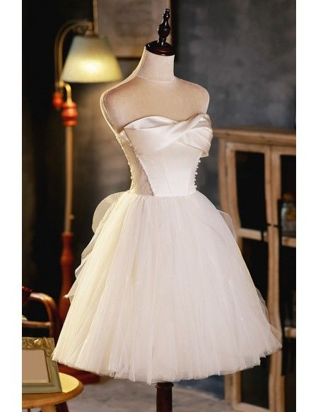 Elegant Satin Tulle Homecoming Dress Strapless Short Birthday Dress S434