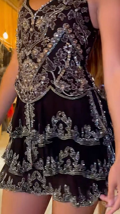 Retro Burgundy Chiffon Sequin A Line Short Graduation Homecoming Dress Cocktail Dress D3294