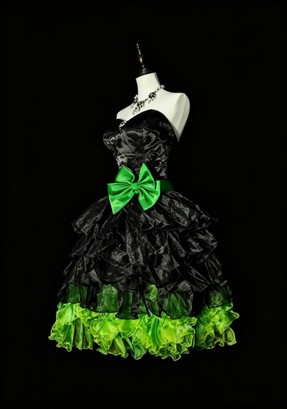 Fashion Strapless Black And Green Tulle Pleated Layered A Line Short Graduation Homecoming Dress,Mini Birthday Dress D4074