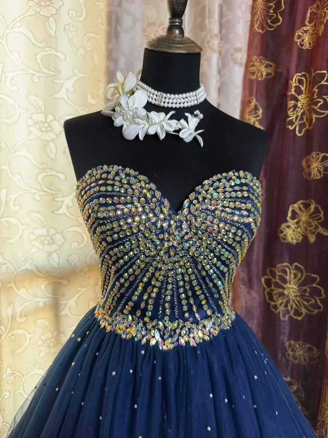Sparkly Sweetheart Neck Blue Tulle Beaded A Line Short Prom Dress Formal Homecoming Dress D316