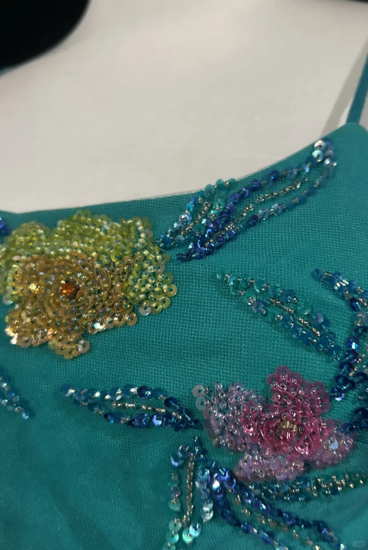 Classy Spaghetti Straps Ombre Green Chiffon Sequin Beaded Short 8th Grade Homecoming Dress,Mini Birthday Dress D3365