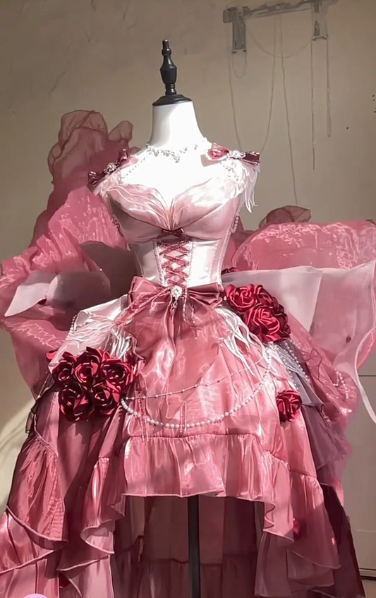 Beautiful Rose Pink Chiffon Ruffle Short Party Dress Formal Homecoming Dress Birthday Outfits D283