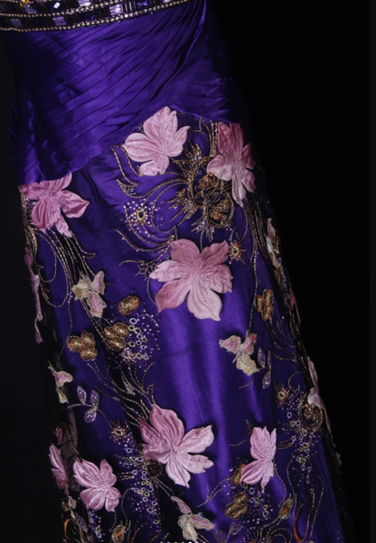 Charming Purple One Shoulder Satin Pleated Beaded Mermaid Prom Dress Evening Gown With Embroidery Appliques D2277