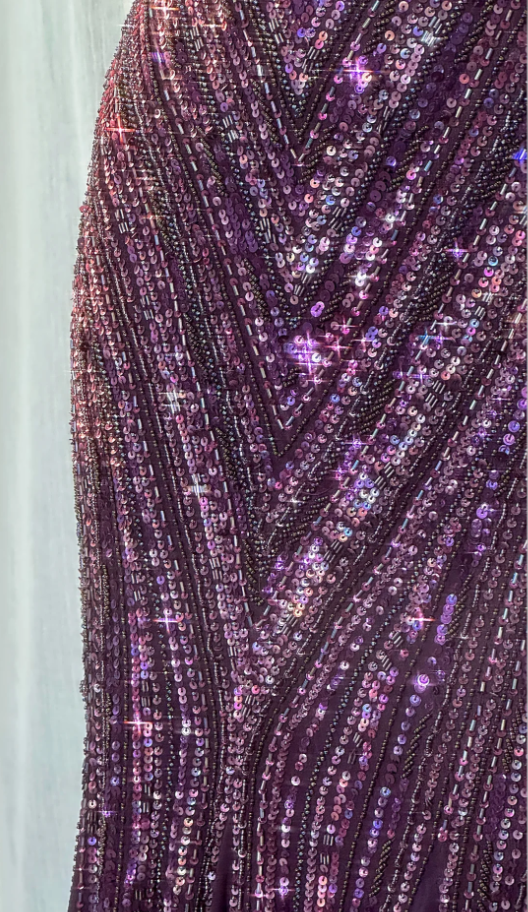 Vintage V Neck Dark Purple Chiffon Sequin Mermaid Long Party Gown Evening Dress D980