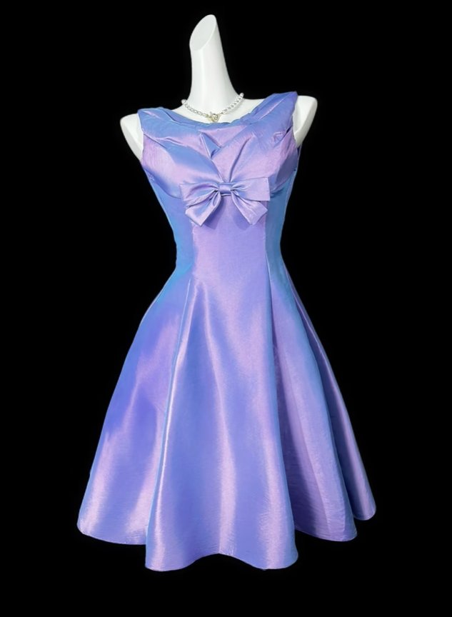 Sexy Satin Bow A Line Short Cocktail Dress,Purple Short 8th Grade Homecoming Dress D4206