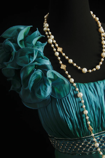 Unique Pine Green Satin Beaded Long Wedding Guest Dress,One Shoulder Birthday Party Dress D2859