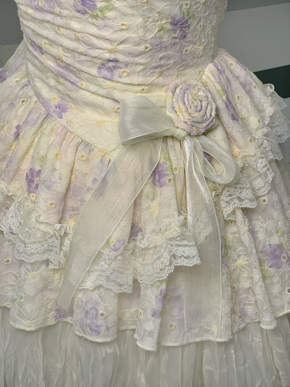 Beautiful Spaghetti Straps Lilac Print Floral A Line Graduation Homecoming Dress Short Prom Dress S967