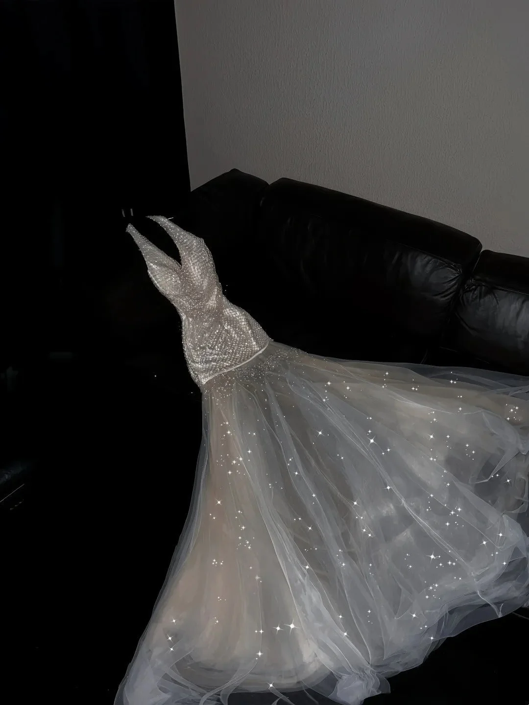Sparkly Halter V Neck Sequin Tulle Beaded Mermaid Evening Dress Long Birthday Party Dress D4879