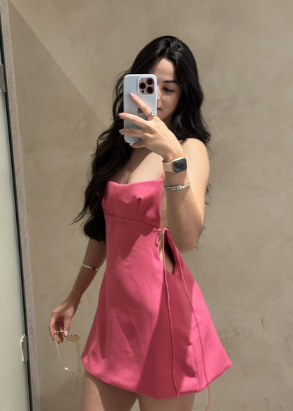 Sexy Spaghetti Straps Pink Satin Short Cocktail Dress Homecoming Dress D497