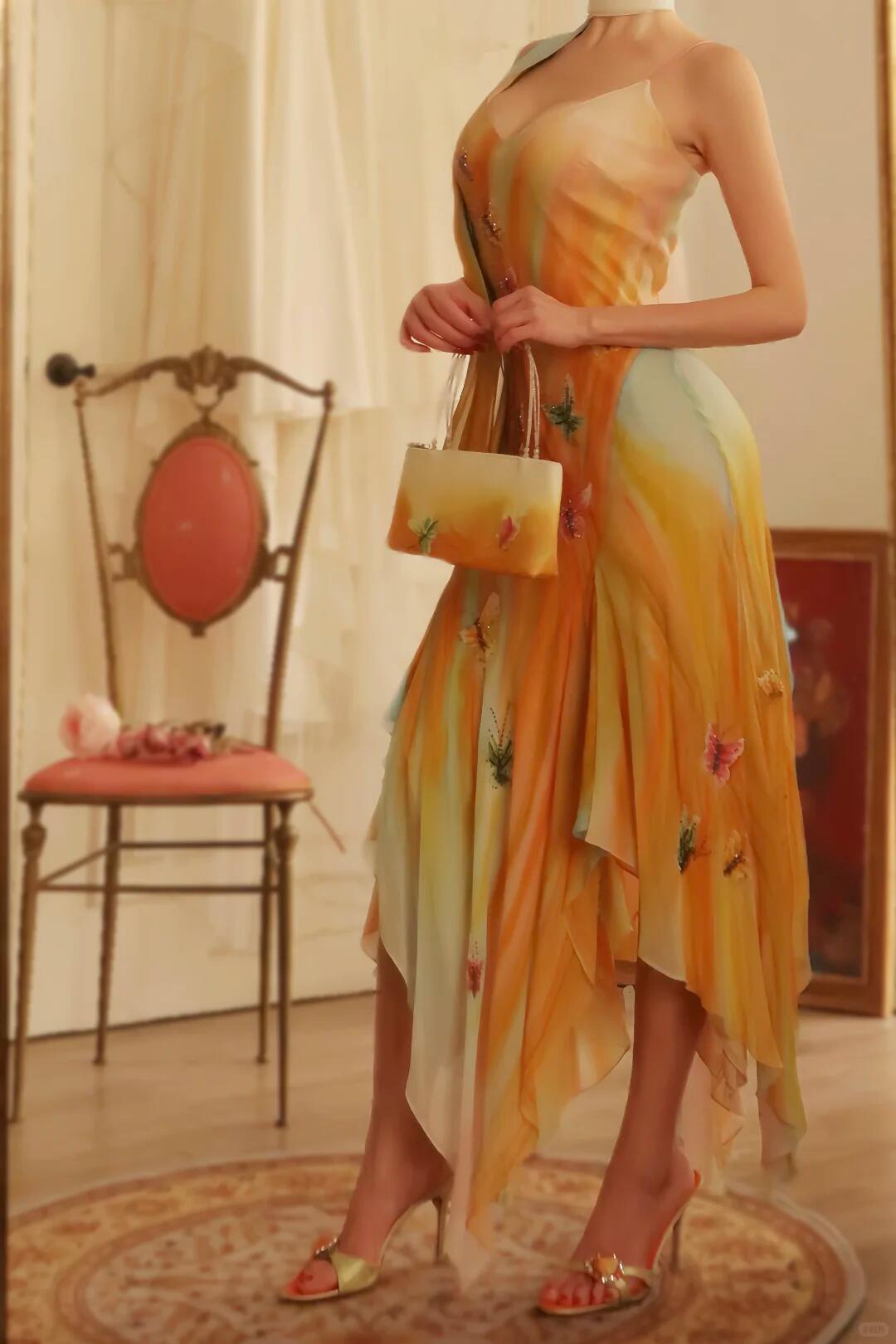 Vintage Spaghetti Straps Chiffon Mermaid Long Party Dress Prom Gown D2787