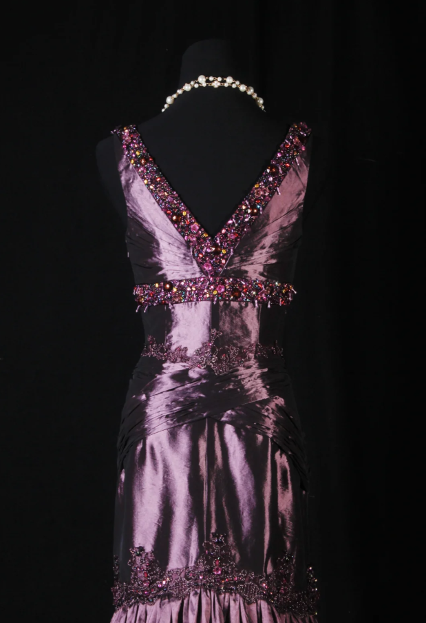 Vintage Purple V Neck Satin Beaded Mermaid Evening Dress Long Birthday Party Gown D2232