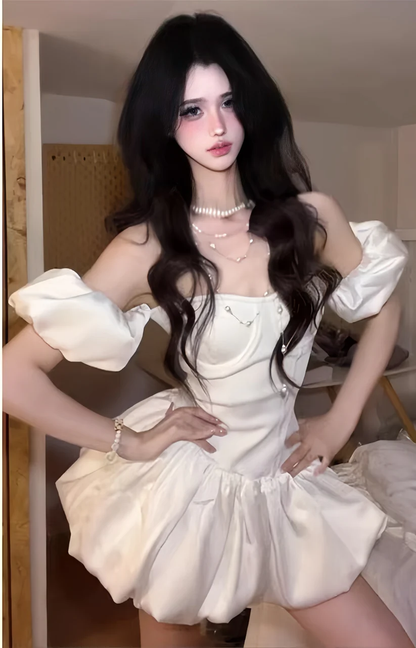 Charming Off The Shoulder Satin A Line White Short 16th Birthday Outfits Homecoming Dress D784