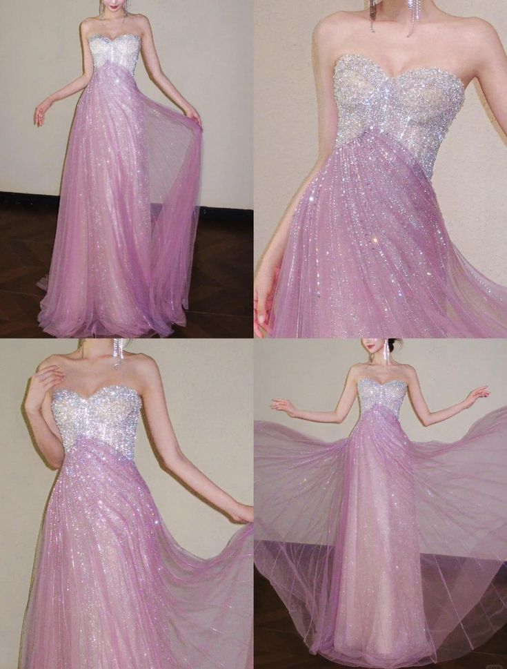 Shiny Pink Strapless Tulle Beaded Mermaid Long Birthday Party Dress Evening Gown D1879