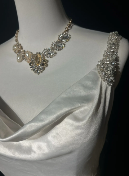 Pretty White Satin Beaded Mermaid Long Wedding Guest Dress Formal Party Dress Evening Gown D1994