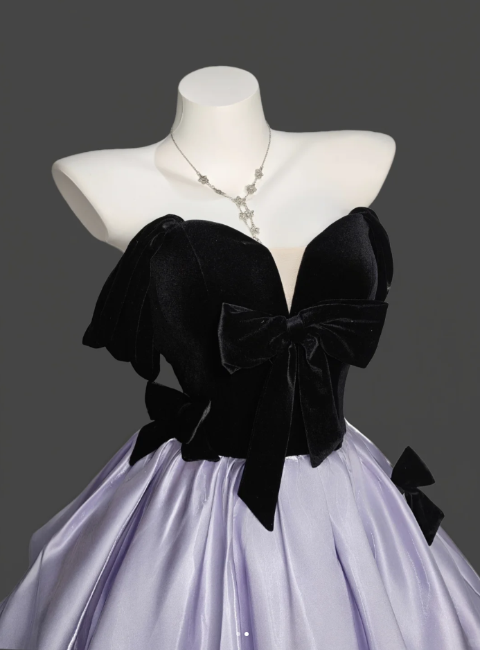 Charming Purple Ball Gown Off The Shoulder Satin Bow Long Birthday Party Dress Prom Gown D2348