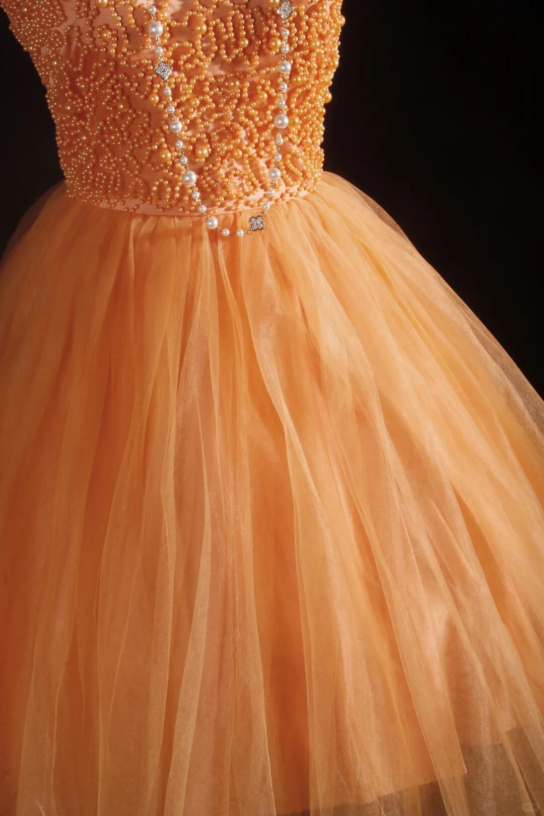 Chic One Shoulder Tulle Beaded A Line Short 7th Grade Homecoming Dress,Orange Short 17th Birthday Outfits D3325