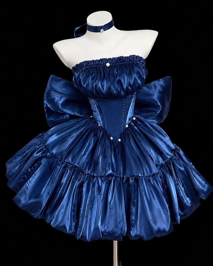 Cute Strapless Navy Blue Satin A Line Short Birthday Dress Homecoming Dress With Bow D3837