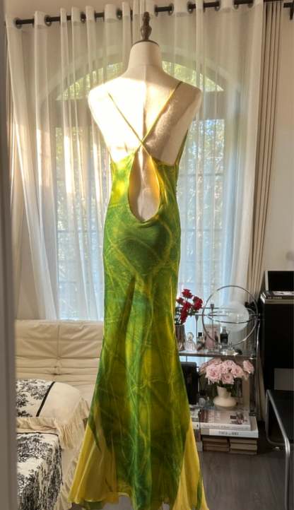 Chic Ombre Green Chiffon Beaded Mermaid Long Party Dress Formal Birthday Prom Dress D2299