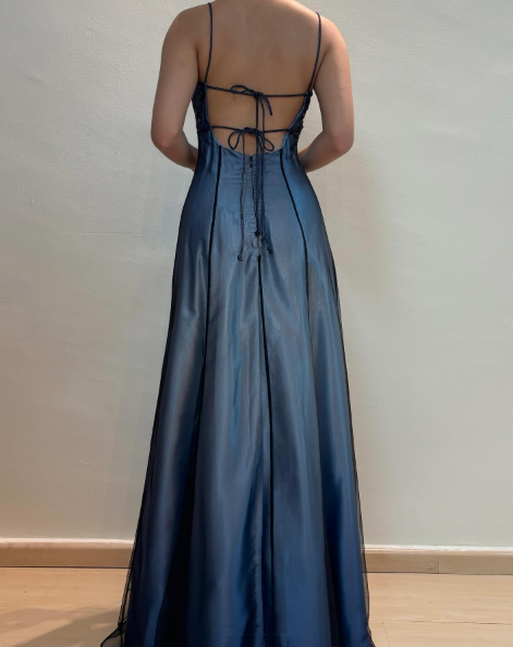 Gorgeous Spaghetti Straps Ombre Blue Tulle Beaded Mermaid Eevening Dress Long Birthday Party Gown D1695