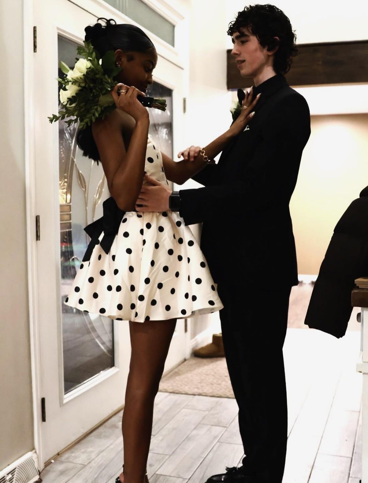 Cute Strapless Satin Polka Dot A Line Short Homecoming Dress,White Short Prom Dress D3759