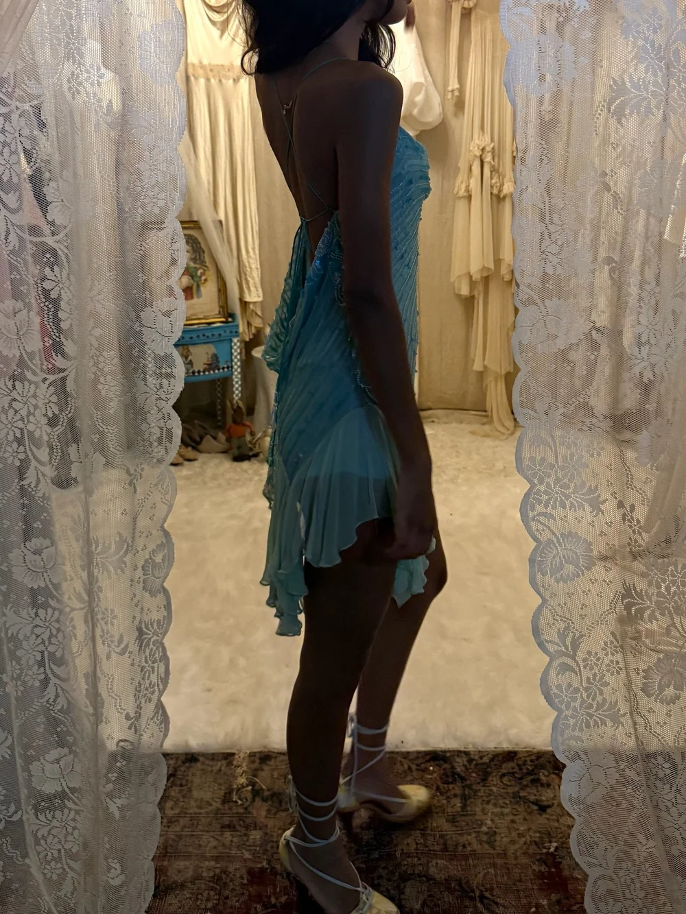 Sexy Blue Chiffon Sequin Short 9th Grade Homecoming Dress,Backless Mini Party Dress D3498