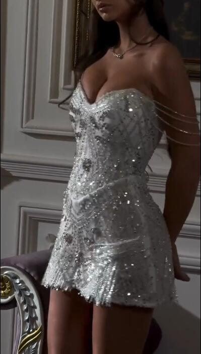 Shiny Off The Shoulder Satin Beaded Tassel Short Homecoming Dress Birthday Dress D4436