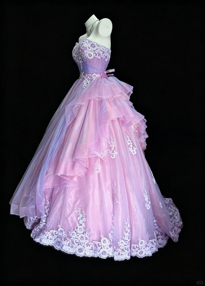 Classy Lavender Tulle Appliques Satin Long Evening Dress Sweetheart Neck Birthday Party Dress D5289