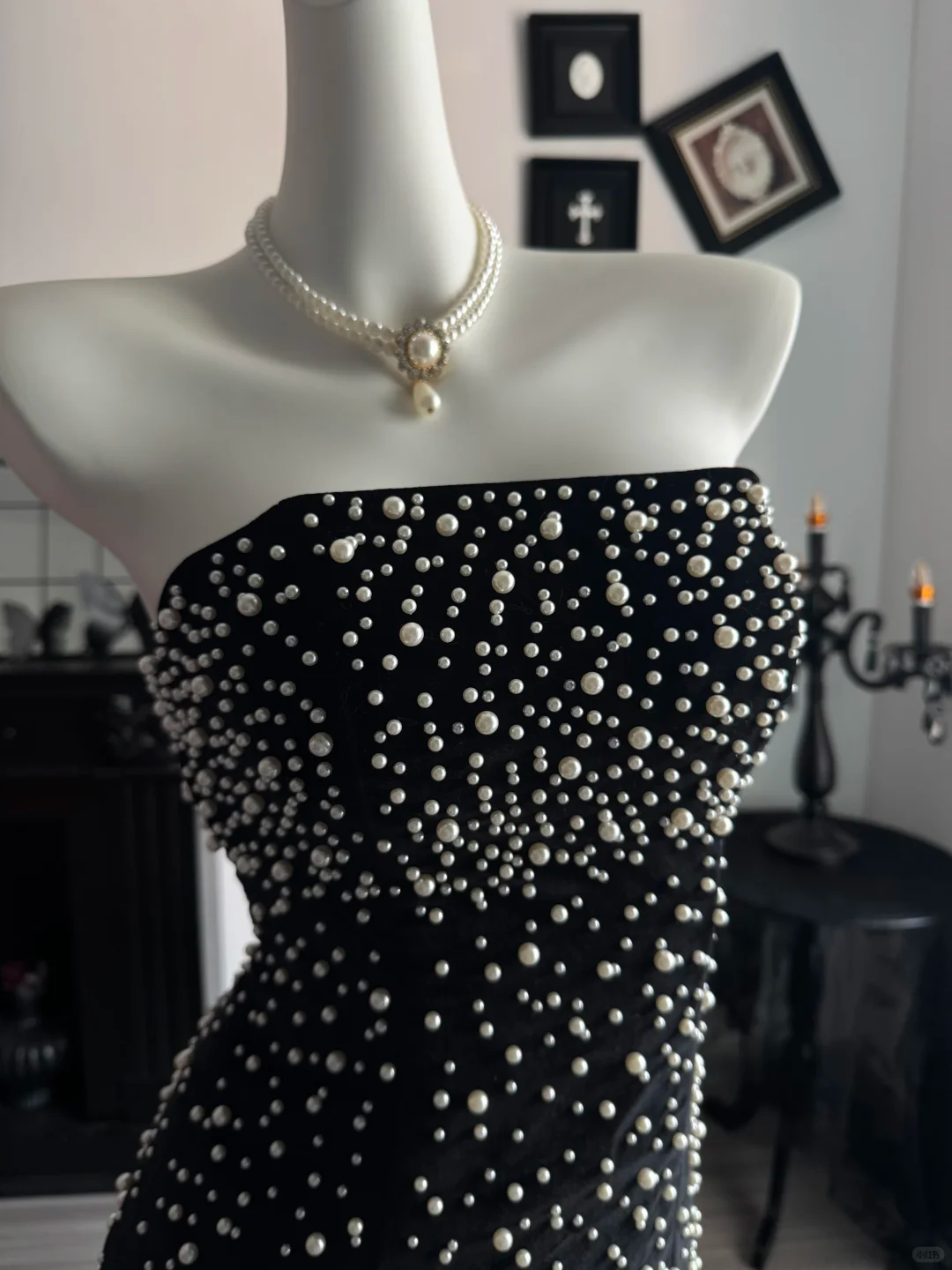 Fashion Black Strapless Tulle Pearls Mermaid Evening Dress Long Wedding Guest Dress D3700