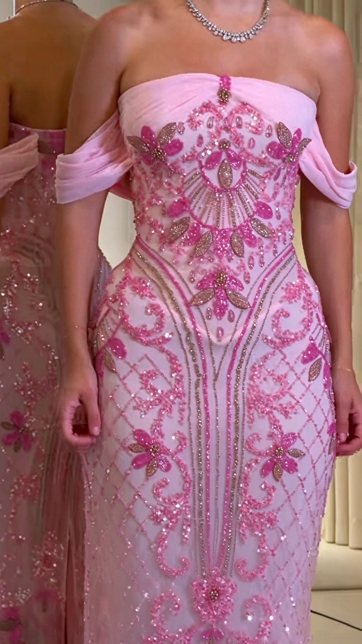 Gorgeous Off The Shoulder Tulle Beaded Long Party Dress Pink Long Birthday Evening Gowns D5241