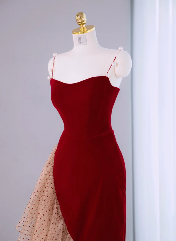 Vintage Red Velvet Ruffle Party Dress Mermaid Birthday Dress S310