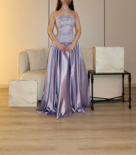 Pretty Strapless Satin A Long Party Dress Purple Long Evening Dress D4977