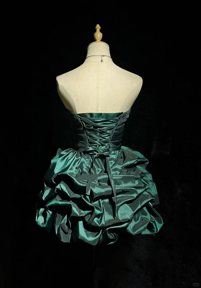 Fashion Green Satin Pleated A Line Short 18th Birthday Outfits ,Formal Homecoming Dress D3360